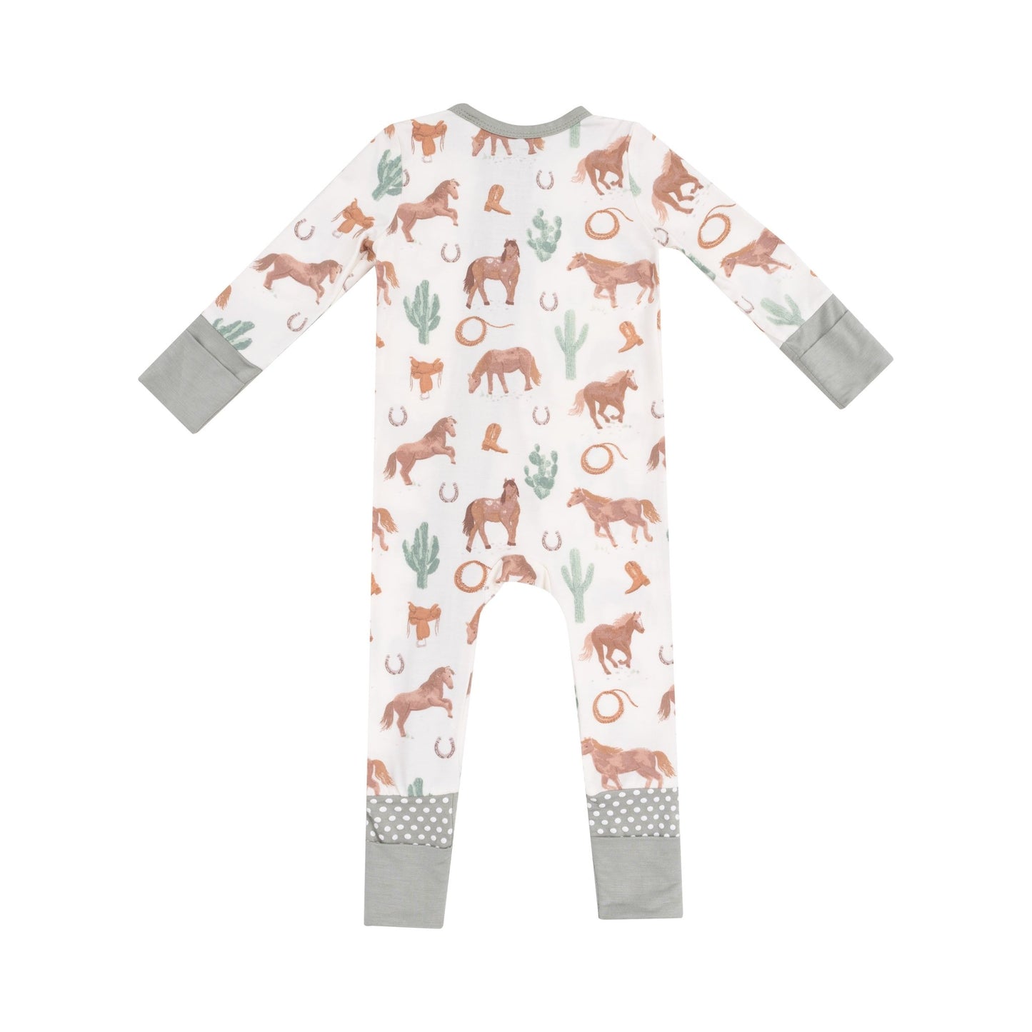 2 Way Zipper Romper - Western Horses Uni - Tenth & Pine - zip rompers - 0 - 3M - Angel Dear