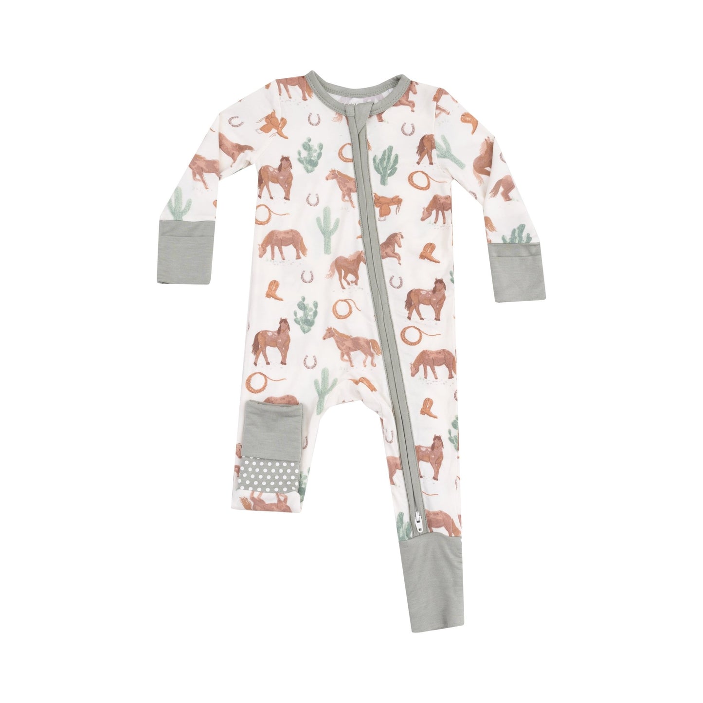 2 Way Zipper Romper - Western Horses Uni - Tenth & Pine - zip rompers - 0 - 3M - Angel Dear