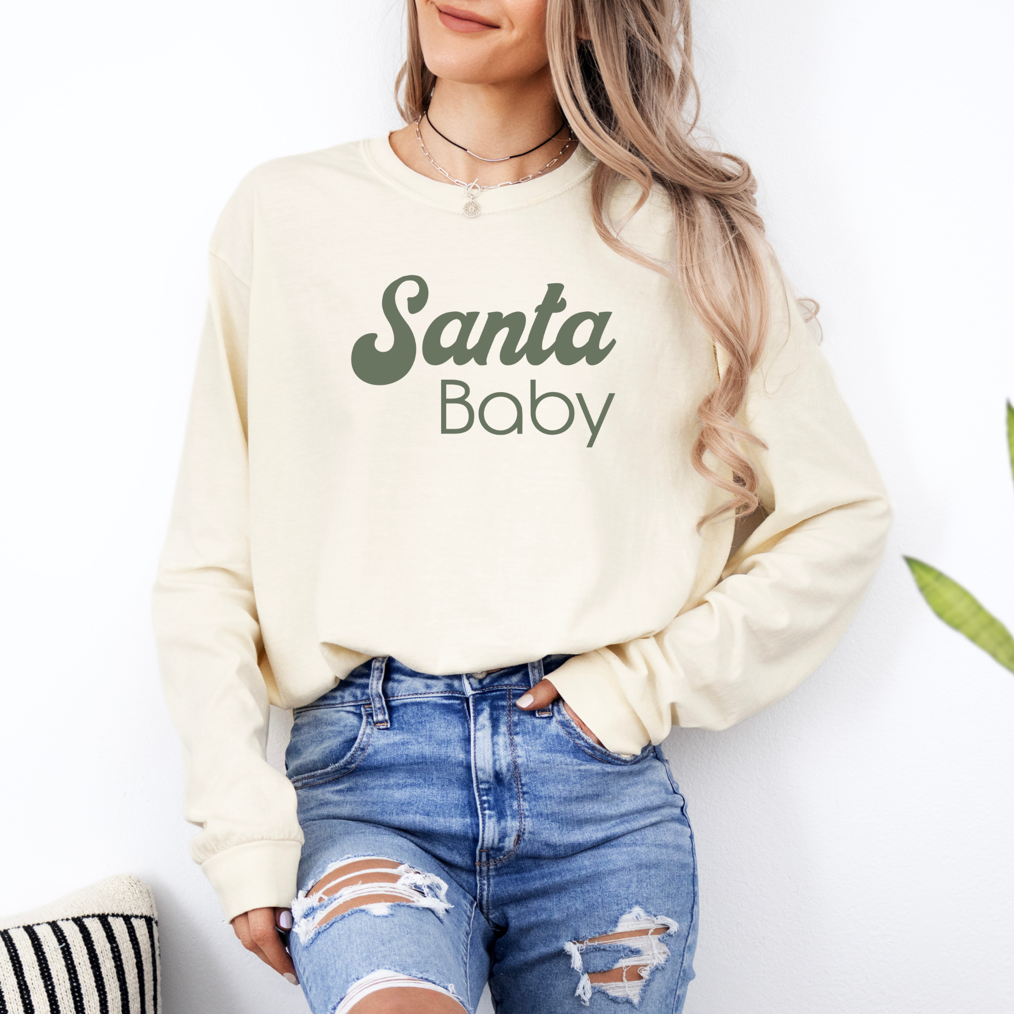 Santa Baby (Olive) | Adult Long Sleeve T-Shirt