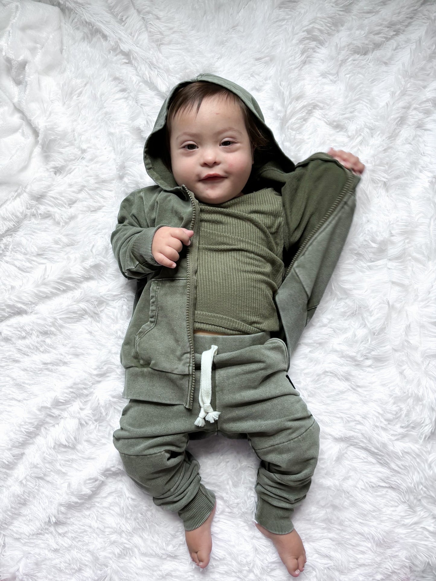 ZIP HOODIE- Moss Snow Wash