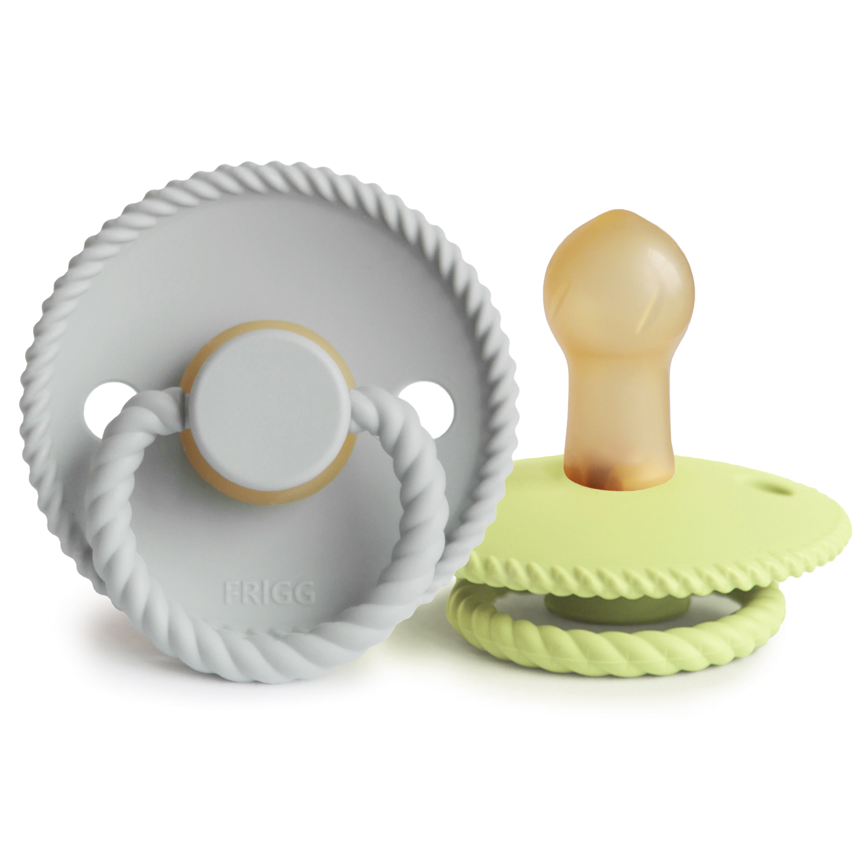 FRIGG Rope Natural Rubber Pacifier 2 - Pack - Tenth & Pine - FRIGG PACIFIERS - 0 - 6 months - Silver Gray/Green Tea