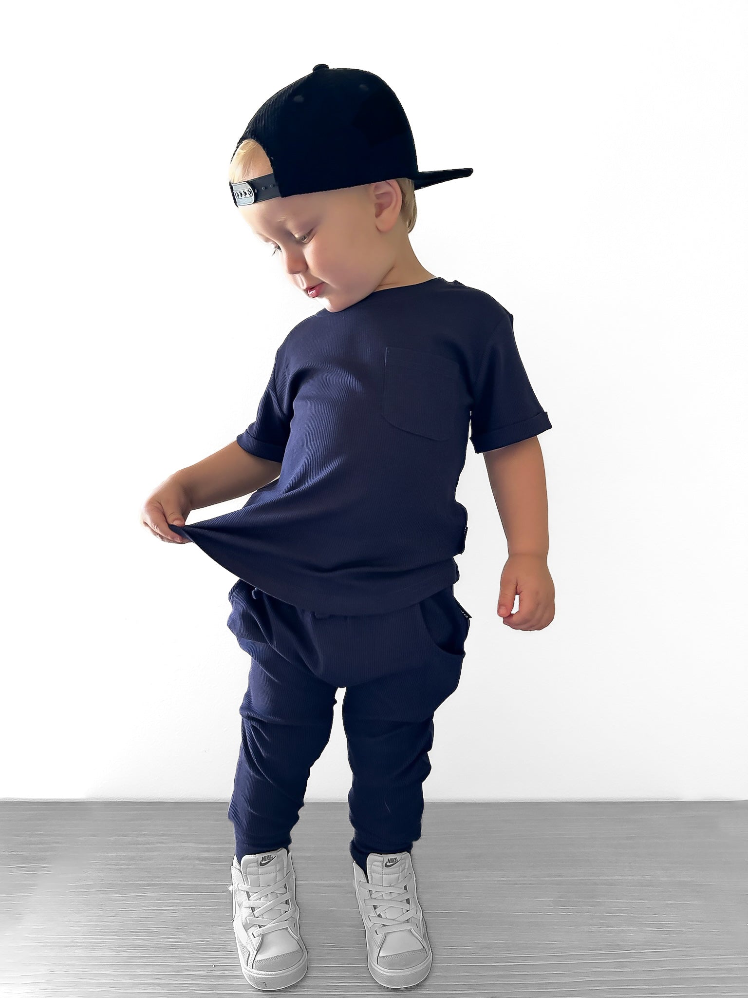 BAMBOO RIBBED JOGGERS - NAVY - Tenth & Pine - 3 - 6M