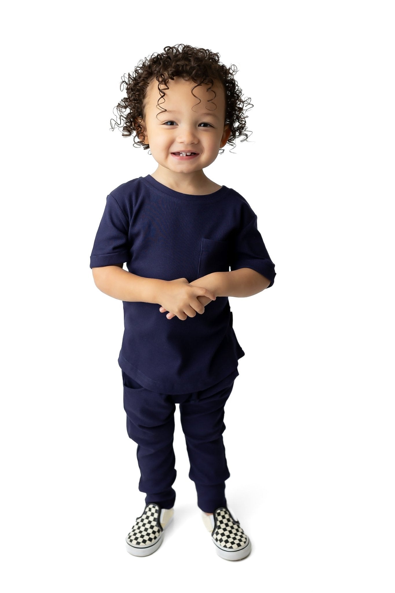BAMBOO RIBBED JOGGERS - NAVY - Tenth & Pine - 3 - 6M