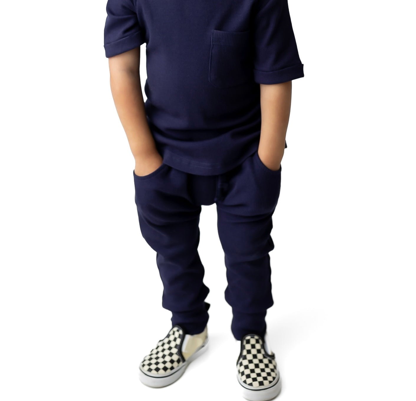 BAMBOO RIBBED JOGGERS - NAVY - Tenth & Pine - 3 - 6M