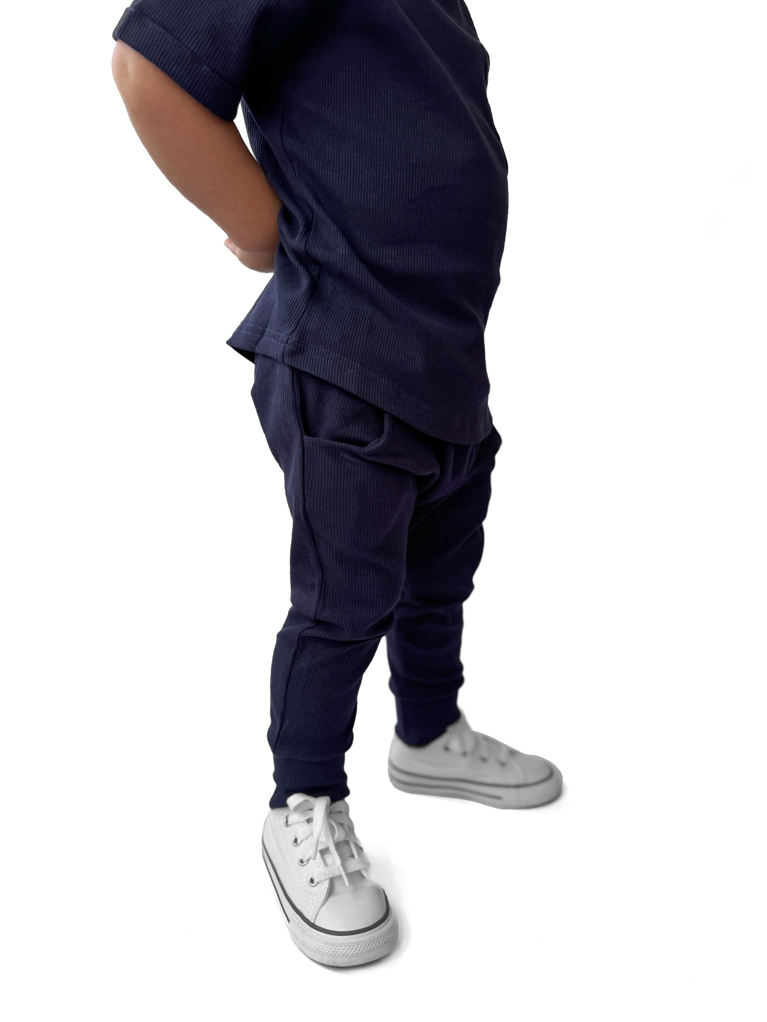 BAMBOO RIBBED JOGGERS - NAVY - Tenth & Pine - 3 - 6M