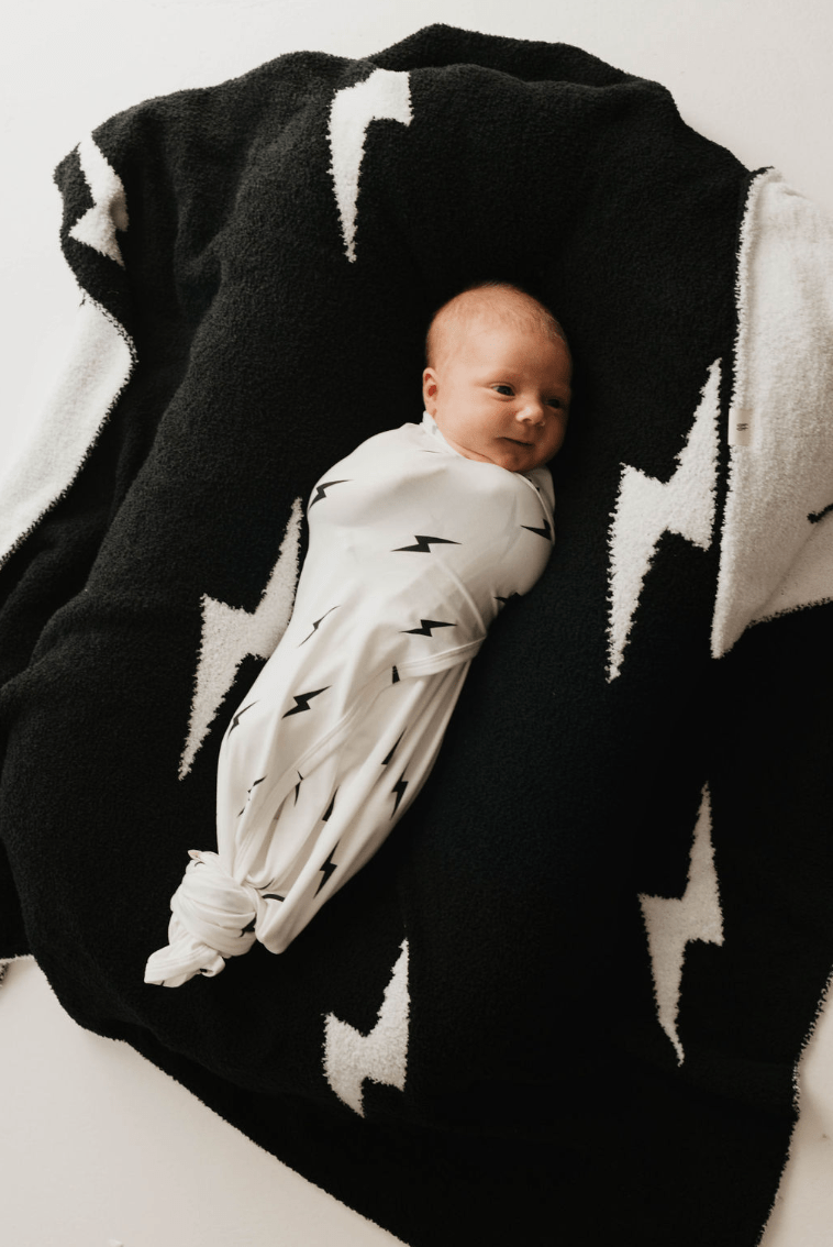 Bamboo Swaddle | White & Black Lightning Bolt - Tenth & Pine - Swaddle - forever french baby
