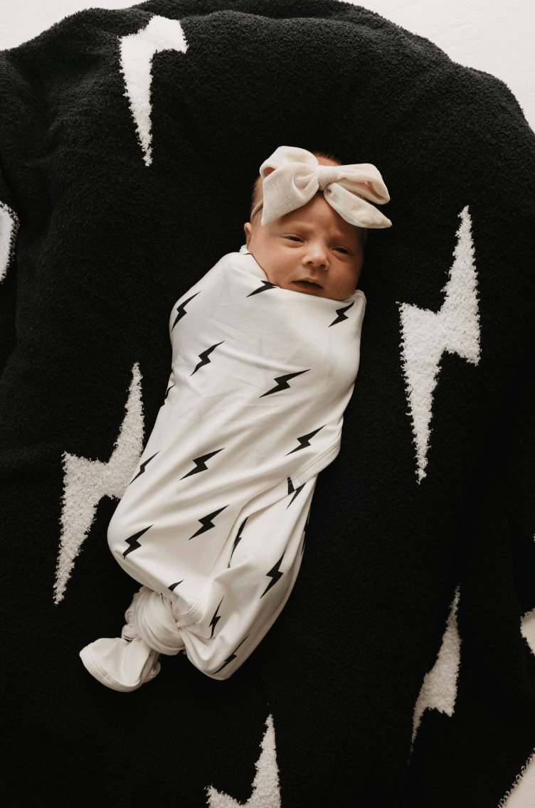 Bamboo Swaddle | White & Black Lightning Bolt - Tenth & Pine - Swaddle - forever french baby