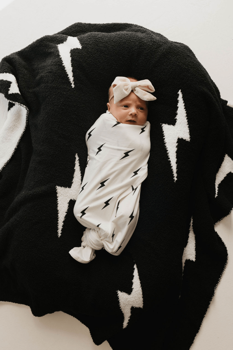 Bamboo Swaddle | White & Black Lightning Bolt - Tenth & Pine - Swaddle - forever french baby