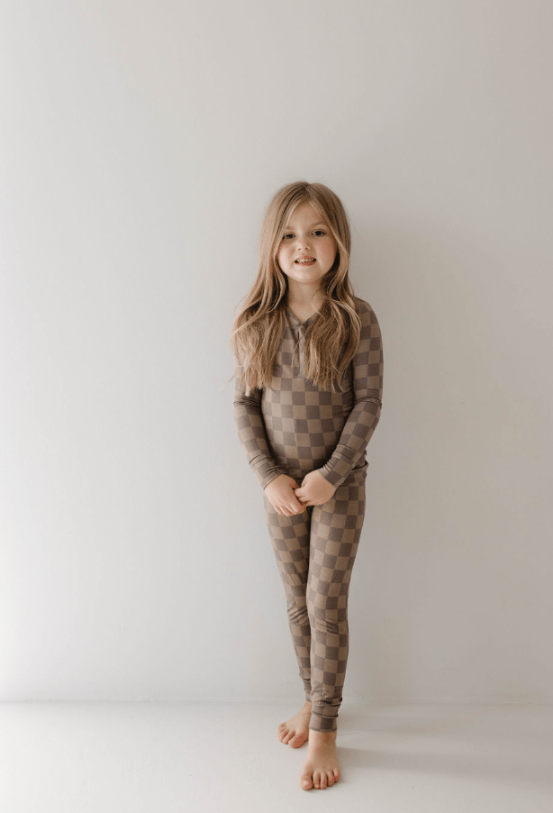Bamboo Two Piece Pajama | Faded Brown Checkerboard - Tenth & Pine - pajamas - 2/3 Years