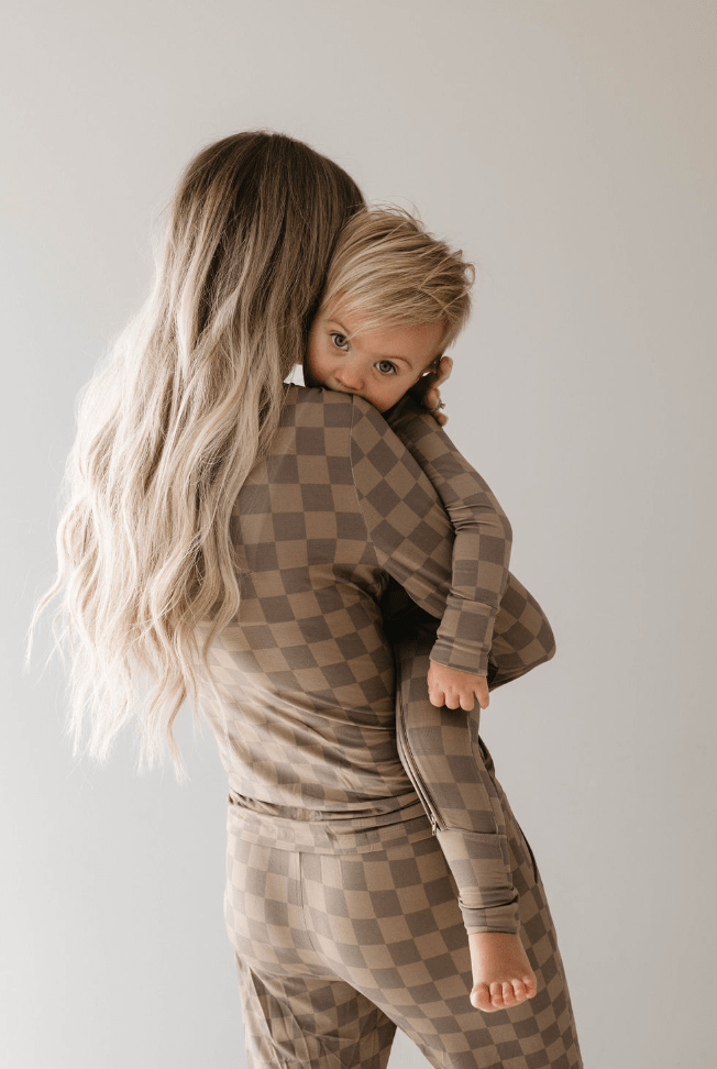 Bamboo Two Piece Pajama | Faded Brown Checkerboard - Tenth & Pine - pajamas - 2/3 Years