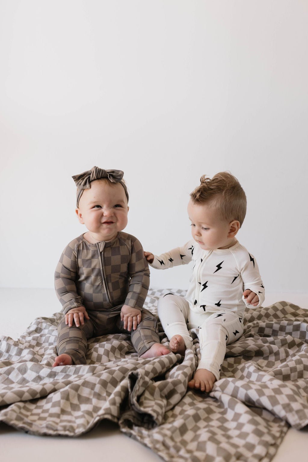 Bamboo Zip Pajamas | Faded Brown Checkerboard - Tenth & Pine - Newborn