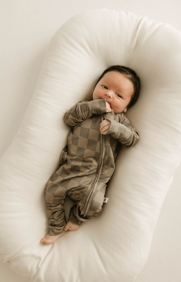 Bamboo Zip Pajamas | Faded Brown Checkerboard - Tenth & Pine - Newborn