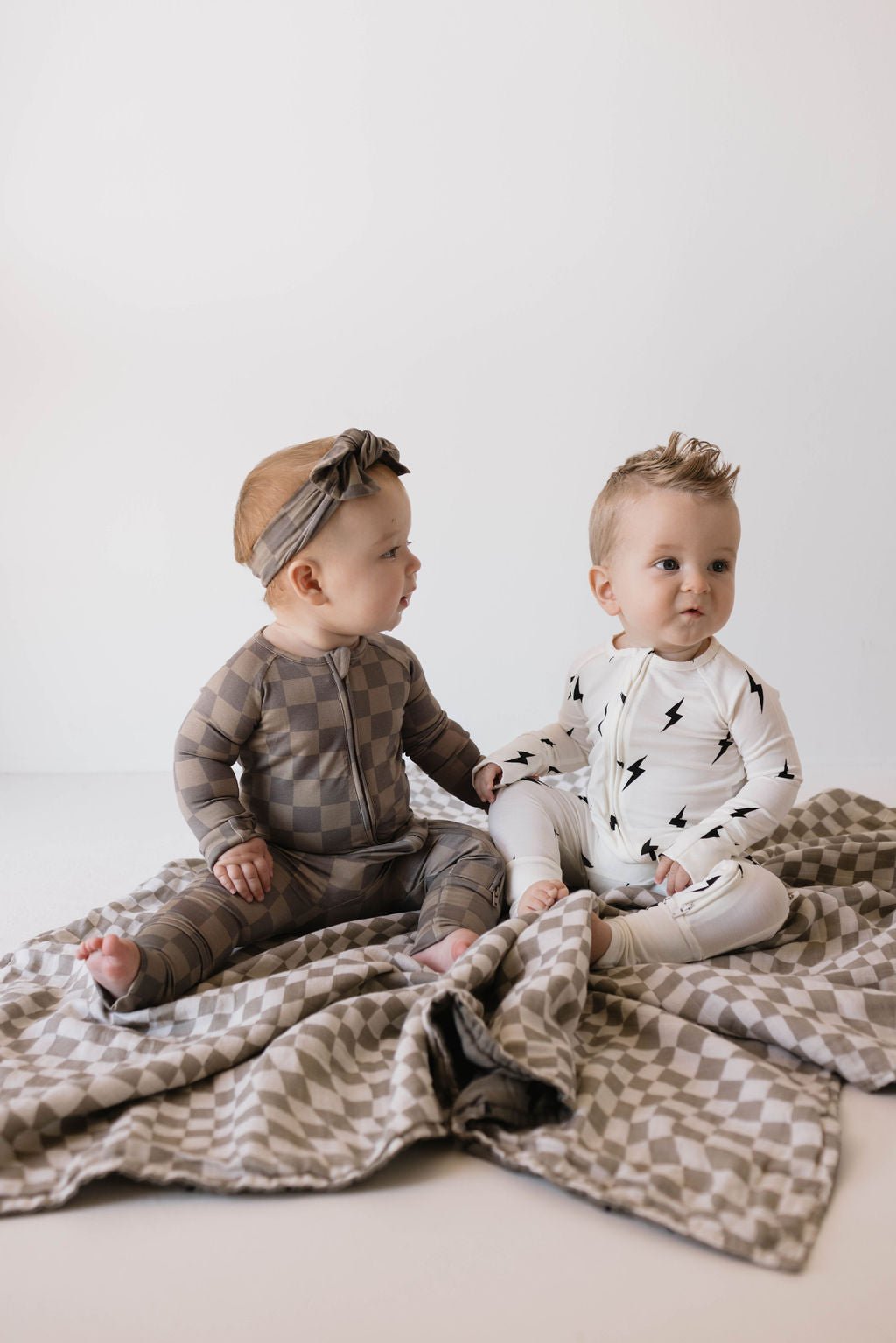 Bamboo Zip Pajamas | Faded Brown Checkerboard - Tenth & Pine - Newborn