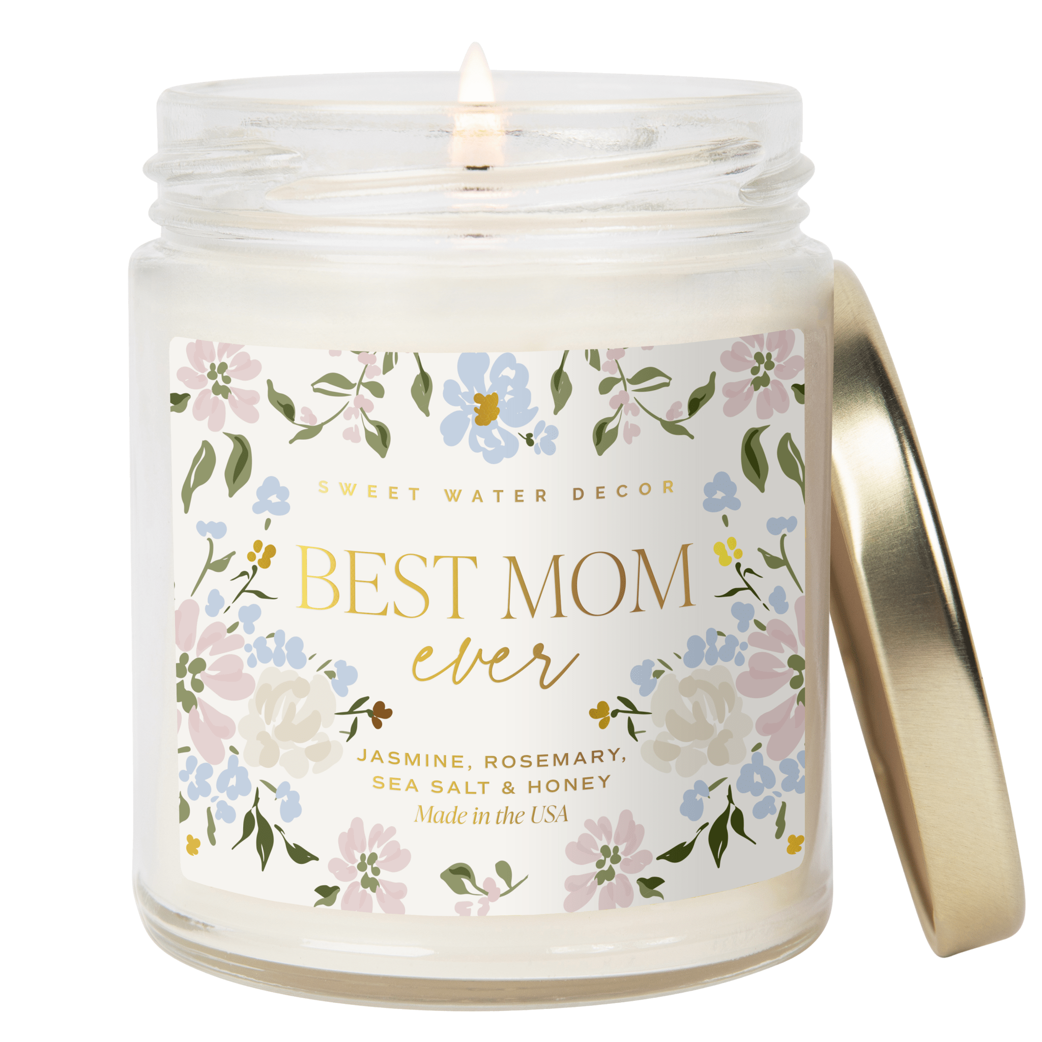 Best Mom Ever Soy Patterned Candle - Clear Jar - 9 oz (Wildflowers and Salt) - Tenth & Pine - Candles -