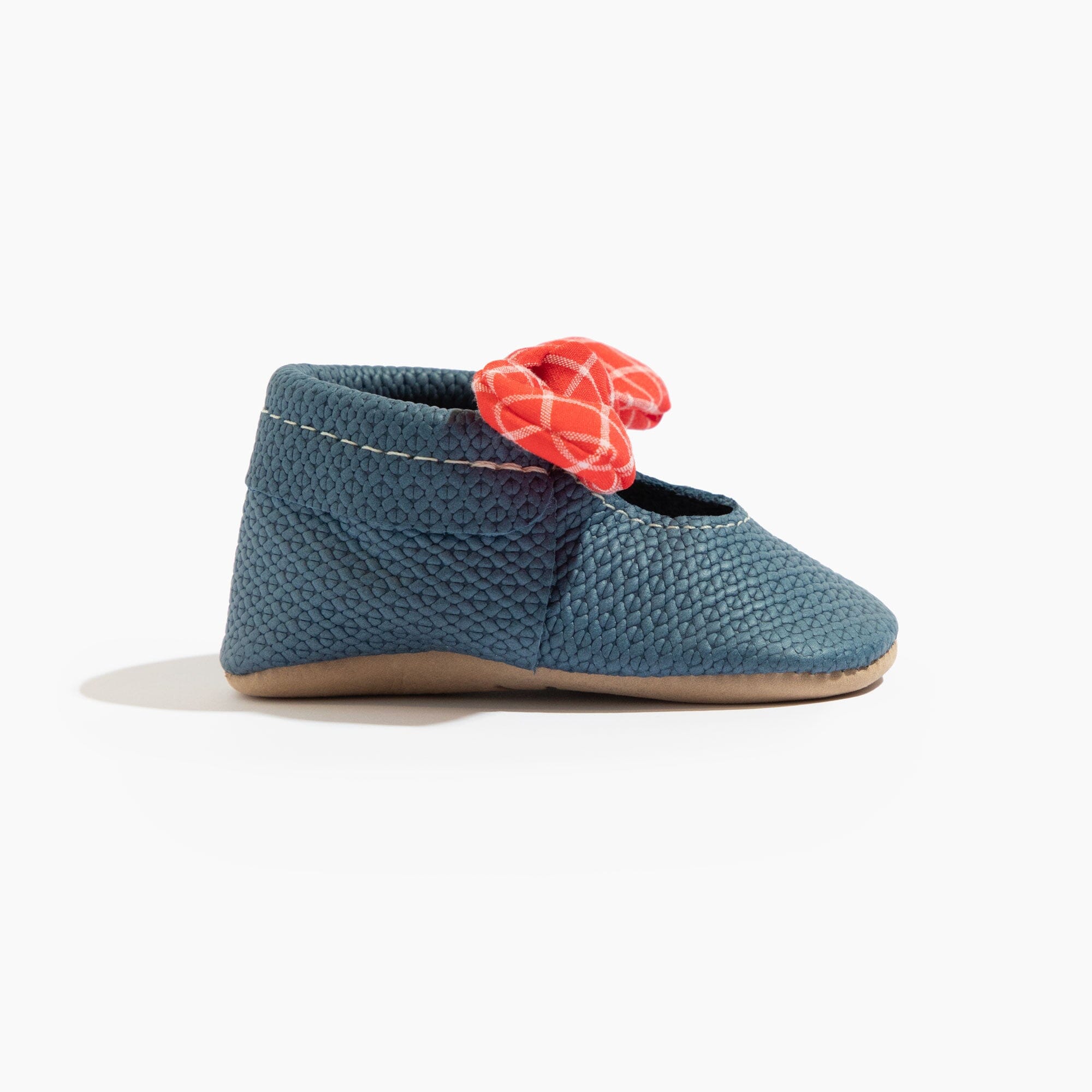 Blue Jean Knotted Bow Baby Shoe - Tenth & Pine - Knotted Bow Mocc - Soft Sole - 1