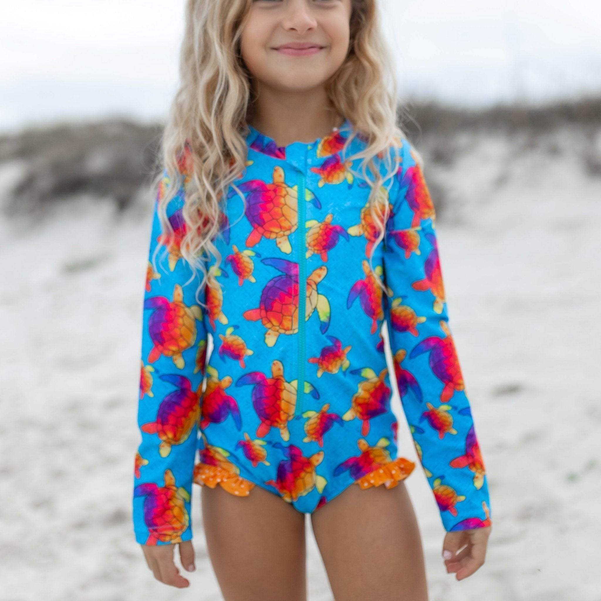 Blue Rainbow Turtle Zip Swimsuit - Tenth & Pine - Swimsuit - 2 - Oopsie Daisy