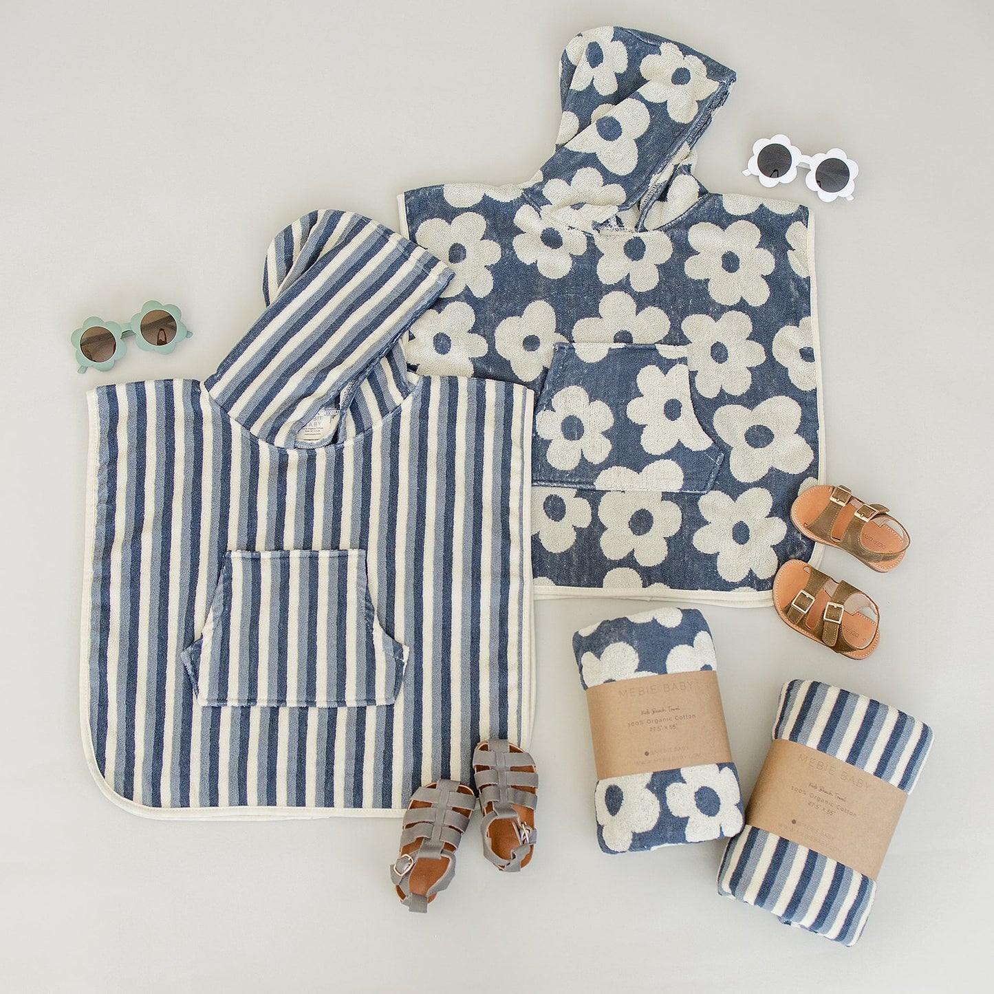 Blue Stripe Organic Cotton Beach Poncho - Tenth & Pine - (S) 1 - 2Y - Mebie Baby