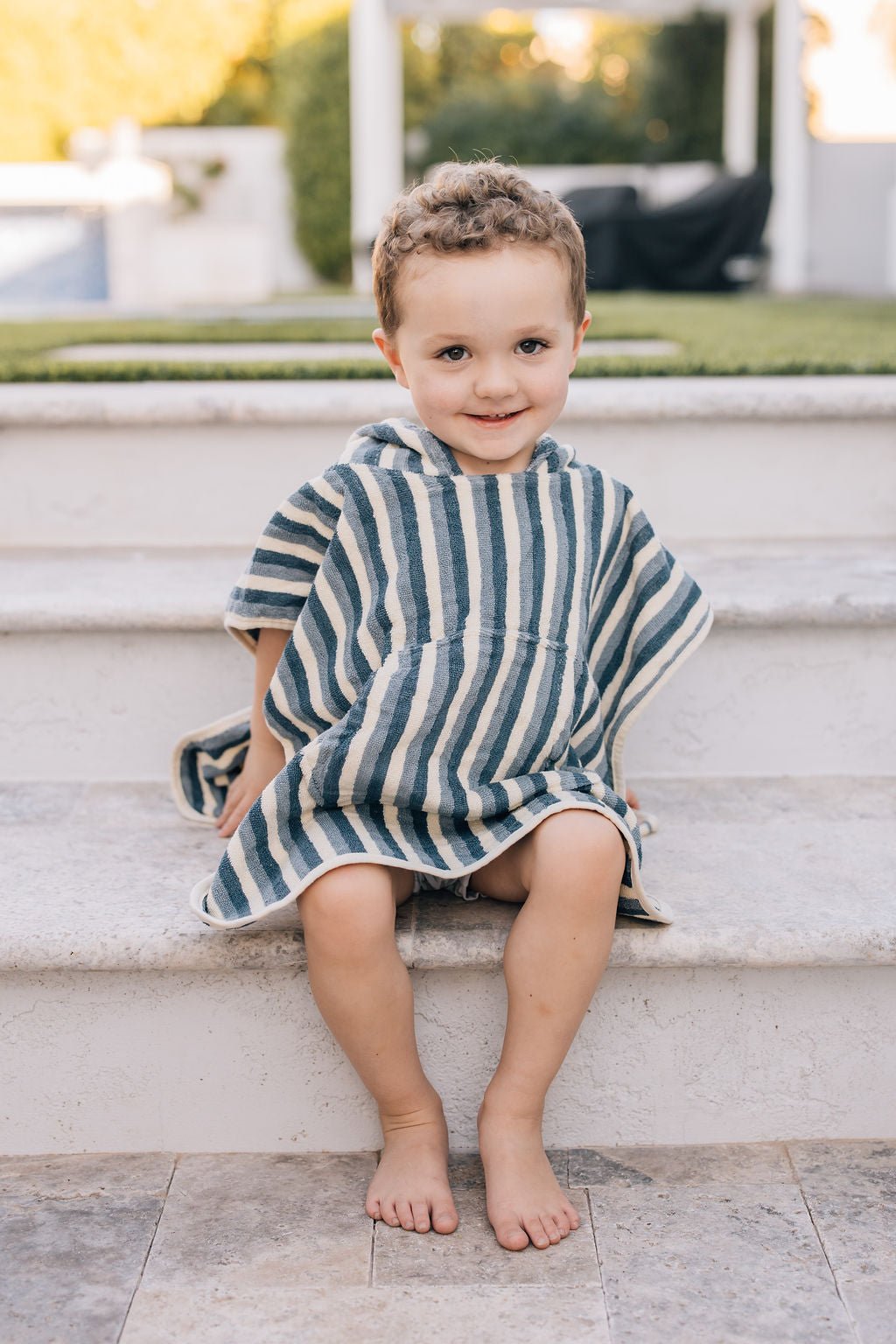 Blue Stripe Organic Cotton Beach Poncho - Tenth & Pine - (S) 1 - 2Y - Mebie Baby