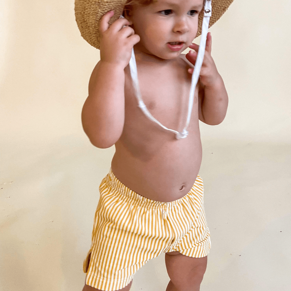 Canary Stripe Mini Swim Trunk - Tenth & Pine - Mini Swimwear - 0 - 6 Months - Canary Stripe - Montce