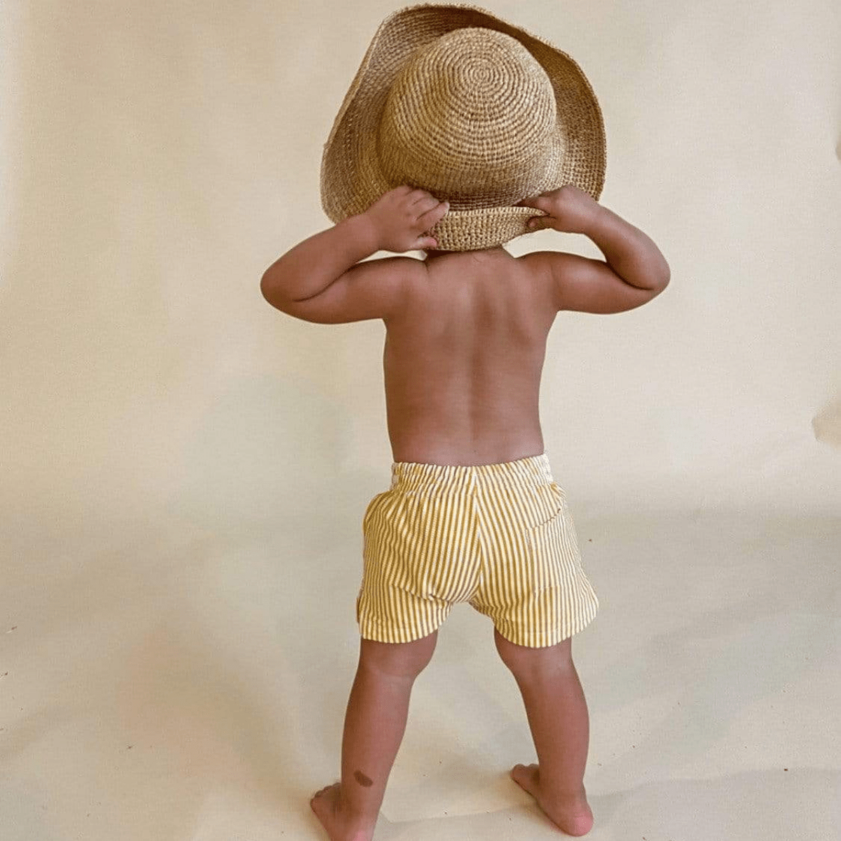 Canary Stripe Mini Swim Trunk - Tenth & Pine - Mini Swimwear - 0 - 6 Months - Canary Stripe - Montce