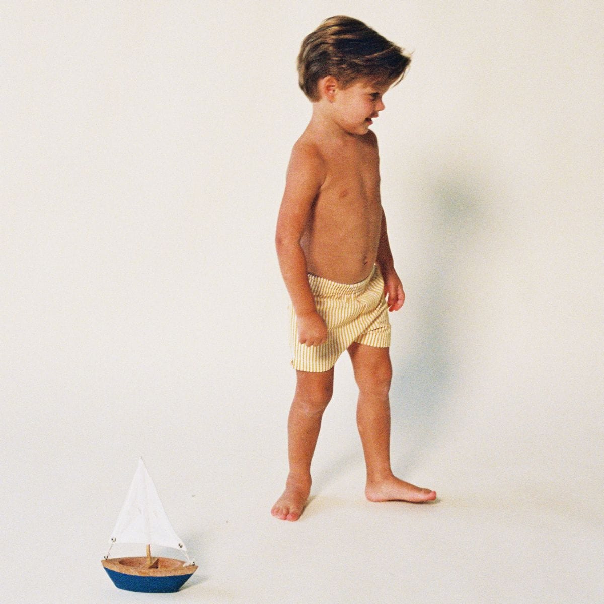 Canary Stripe Mini Swim Trunk - Tenth & Pine - Mini Swimwear - 0 - 6 Months - Canary Stripe - Montce