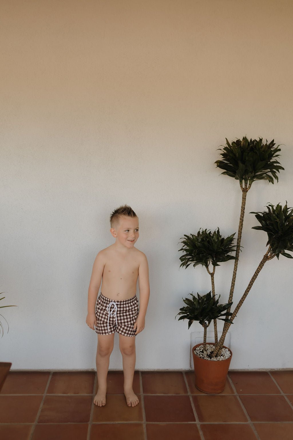 Child Boardshort | Chocolate Gingham - Tenth & Pine - Swim Shorts - 0 - 6 Months - forever french baby