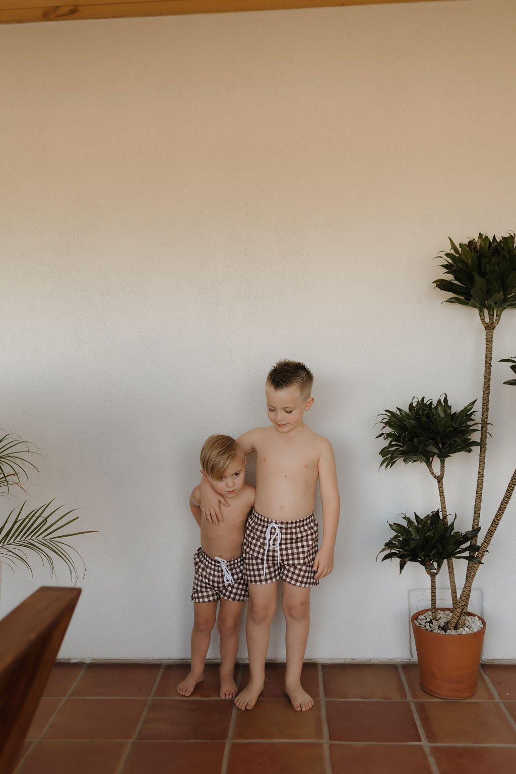 Child Boardshort | Chocolate Gingham - Tenth & Pine - Swim Shorts - 0 - 6 Months - forever french baby