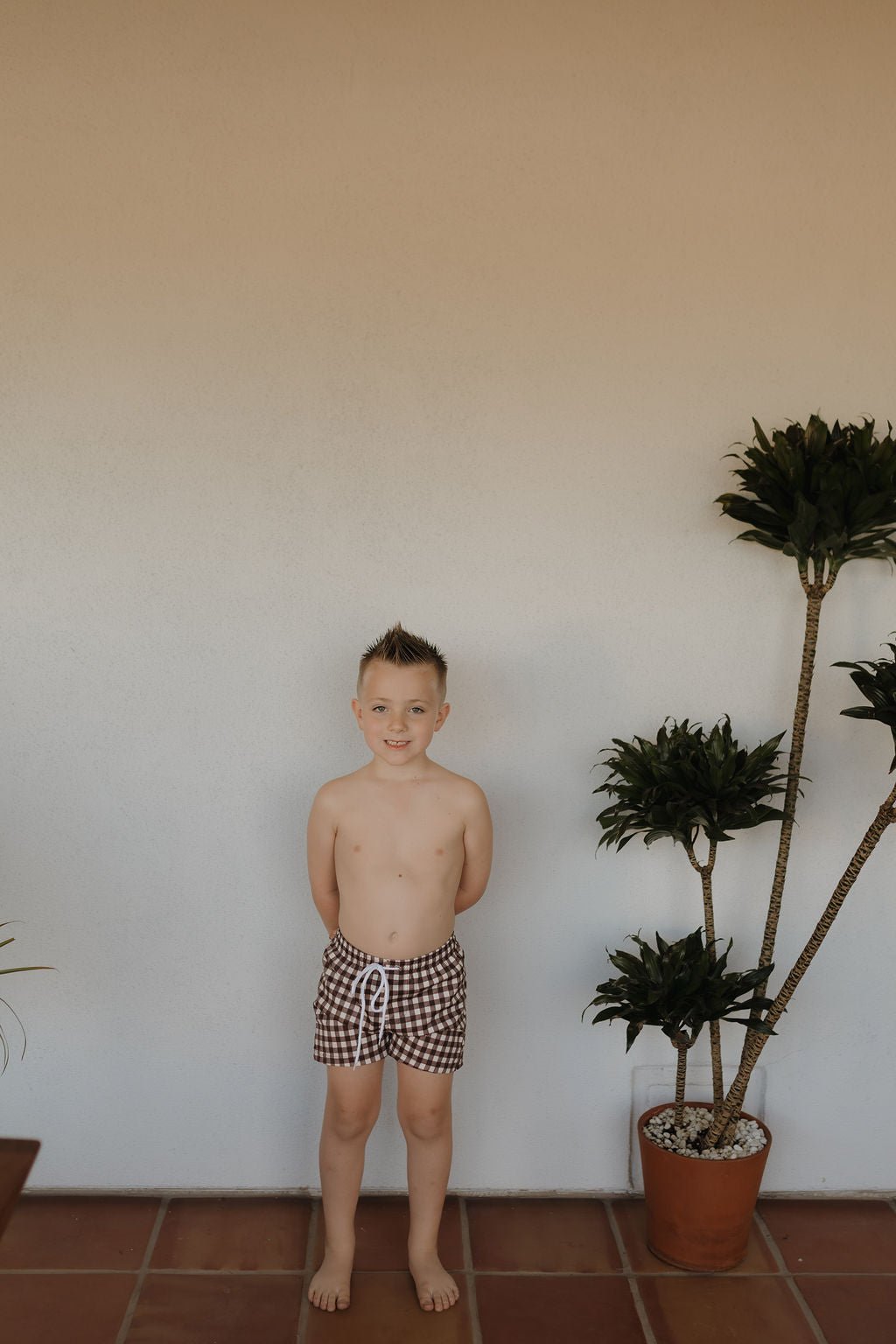 Child Boardshort | Chocolate Gingham - Tenth & Pine - Swim Shorts - 0 - 6 Months - forever french baby