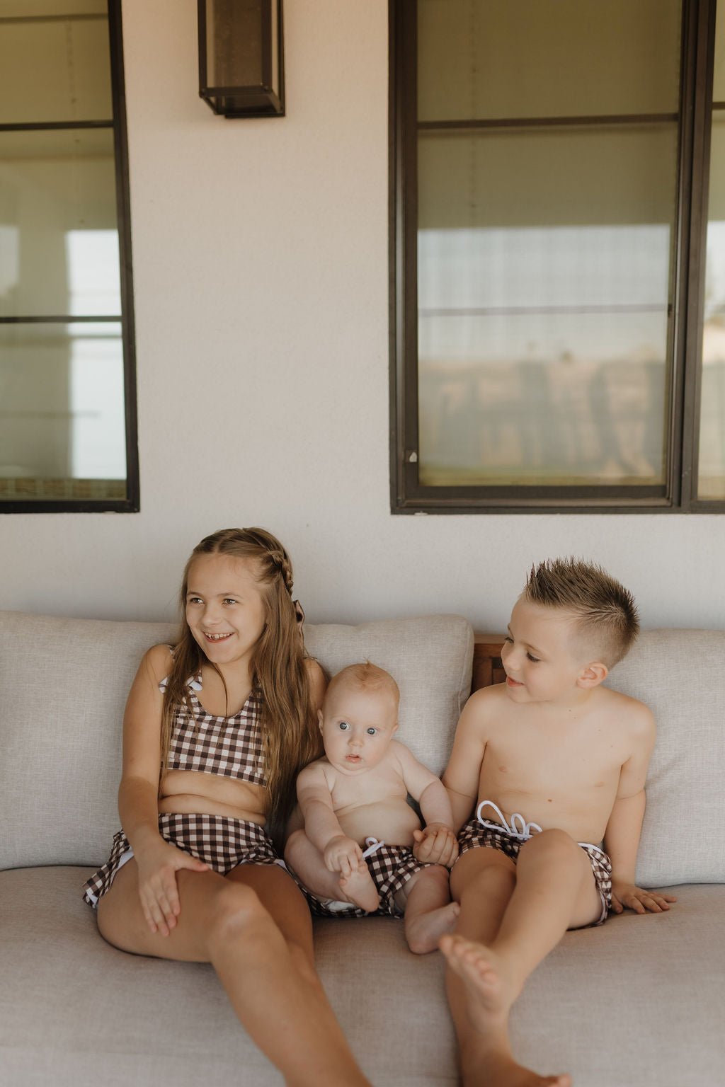 Child Boardshort | Chocolate Gingham - Tenth & Pine - Swim Shorts - 0 - 6 Months - forever french baby