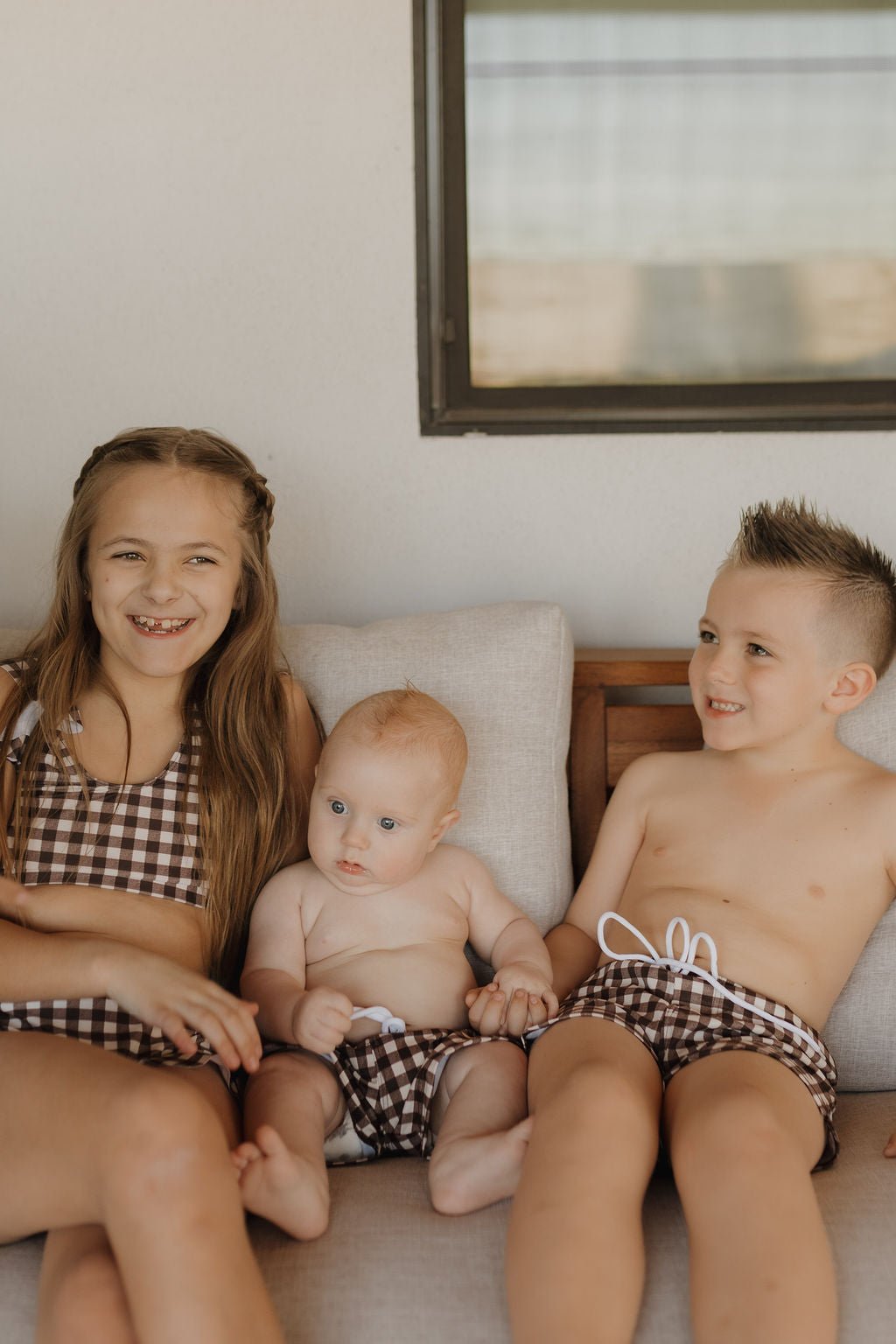 Child Boardshort | Chocolate Gingham - Tenth & Pine - Swim Shorts - 0 - 6 Months - forever french baby