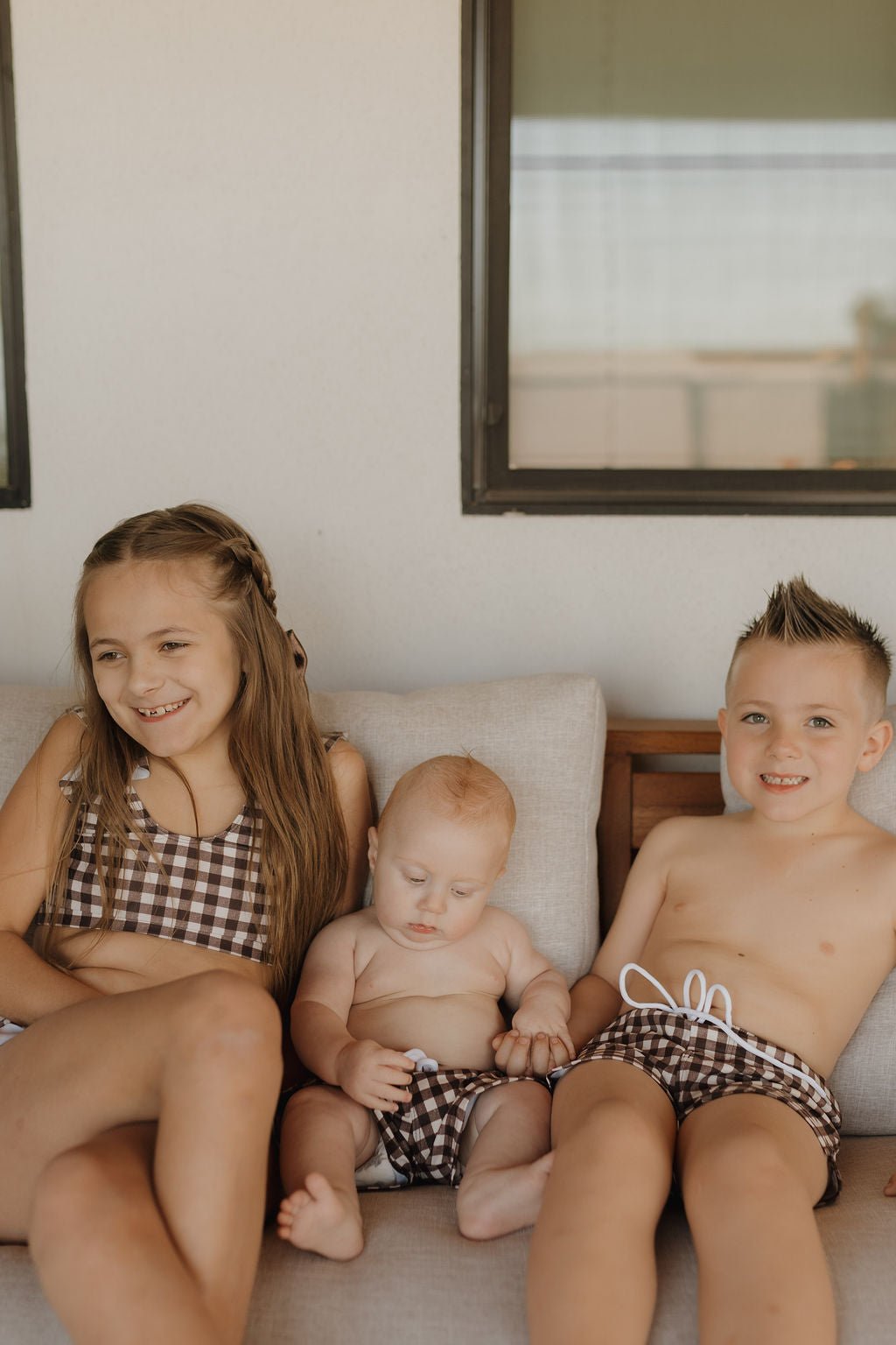Child Boardshort | Chocolate Gingham - Tenth & Pine - Swim Shorts - 0 - 6 Months - forever french baby
