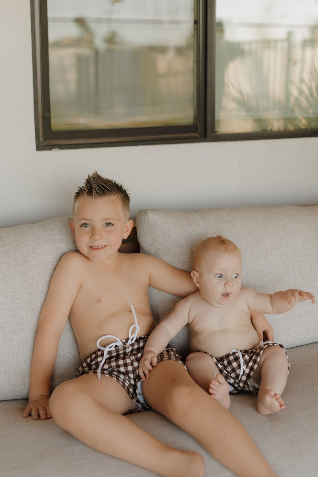 Child Boardshort | Chocolate Gingham - Tenth & Pine - Swim Shorts - 0 - 6 Months - forever french baby