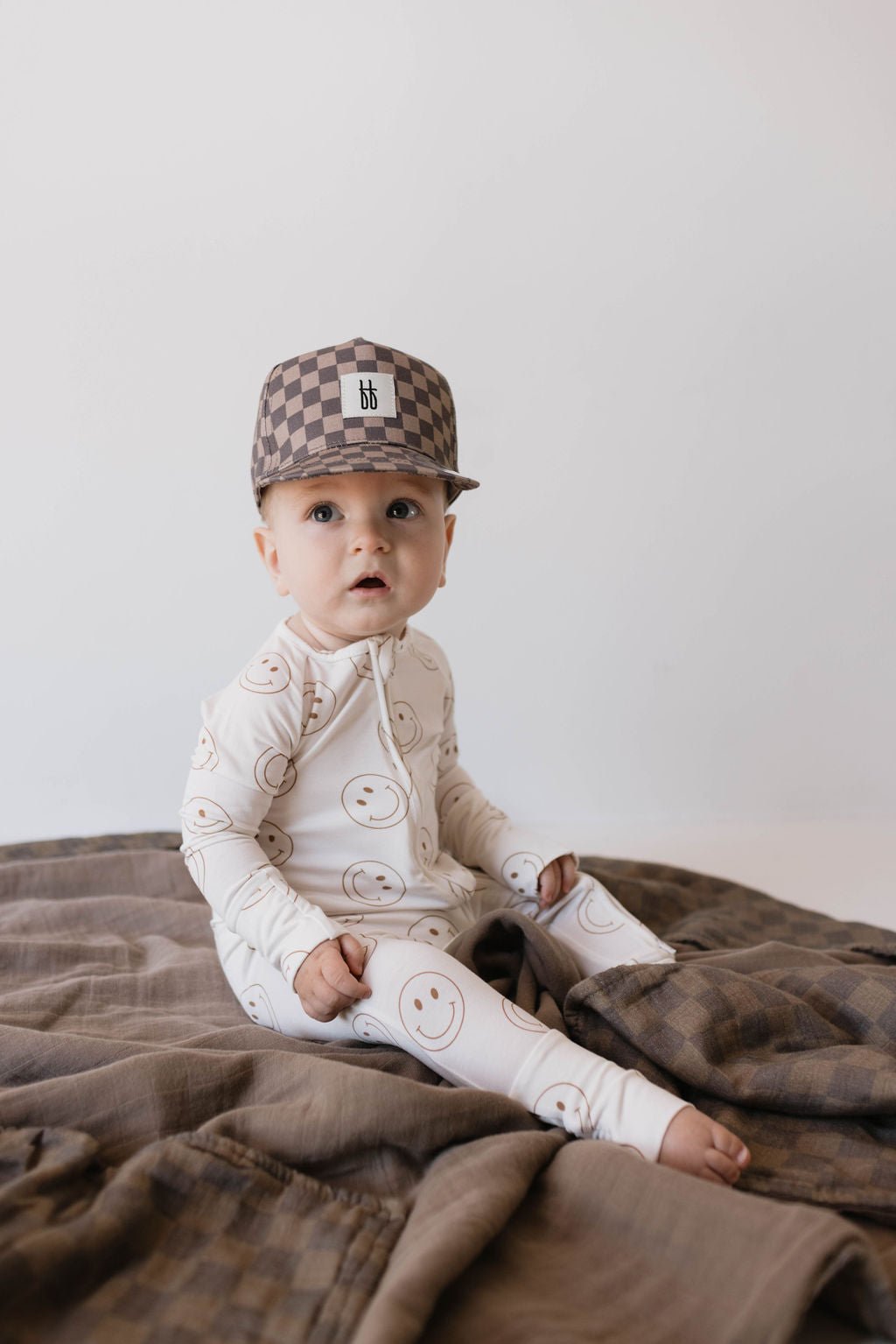 Children's Trucker Hat | Faded Brown Checkerboard - Tenth & Pine - Trucker Hat - Baby - 44cm - forever french baby