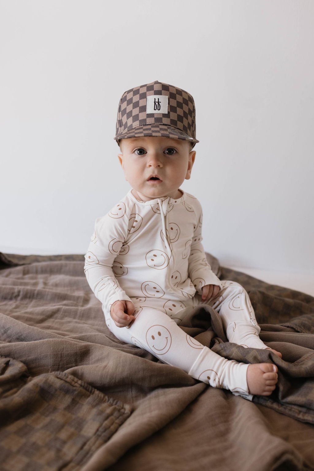 Children's Trucker Hat | Faded Brown Checkerboard - Tenth & Pine - Trucker Hat - Baby - 44cm - forever french baby