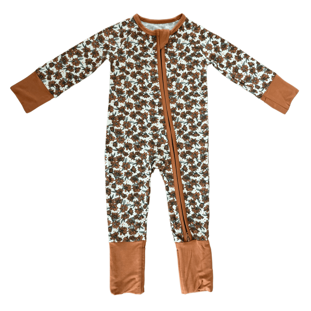 Cream Magnolia Bamboo Zipper - Tenth & Pine - Zip Pajama - NB - Mebie Baby