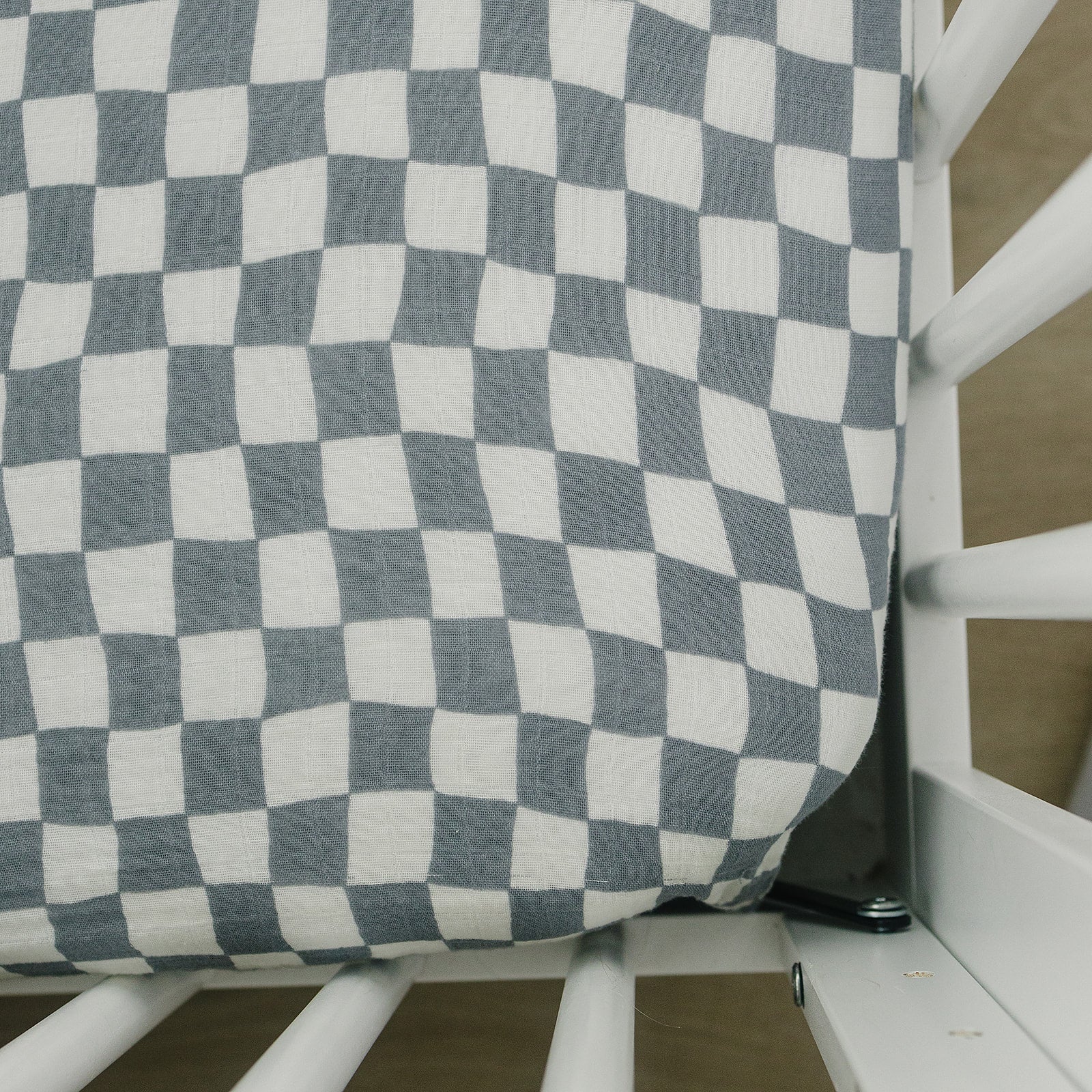 Dusty Blue Wavy Checkered Muslin Crib Sheet - Tenth & Pine -