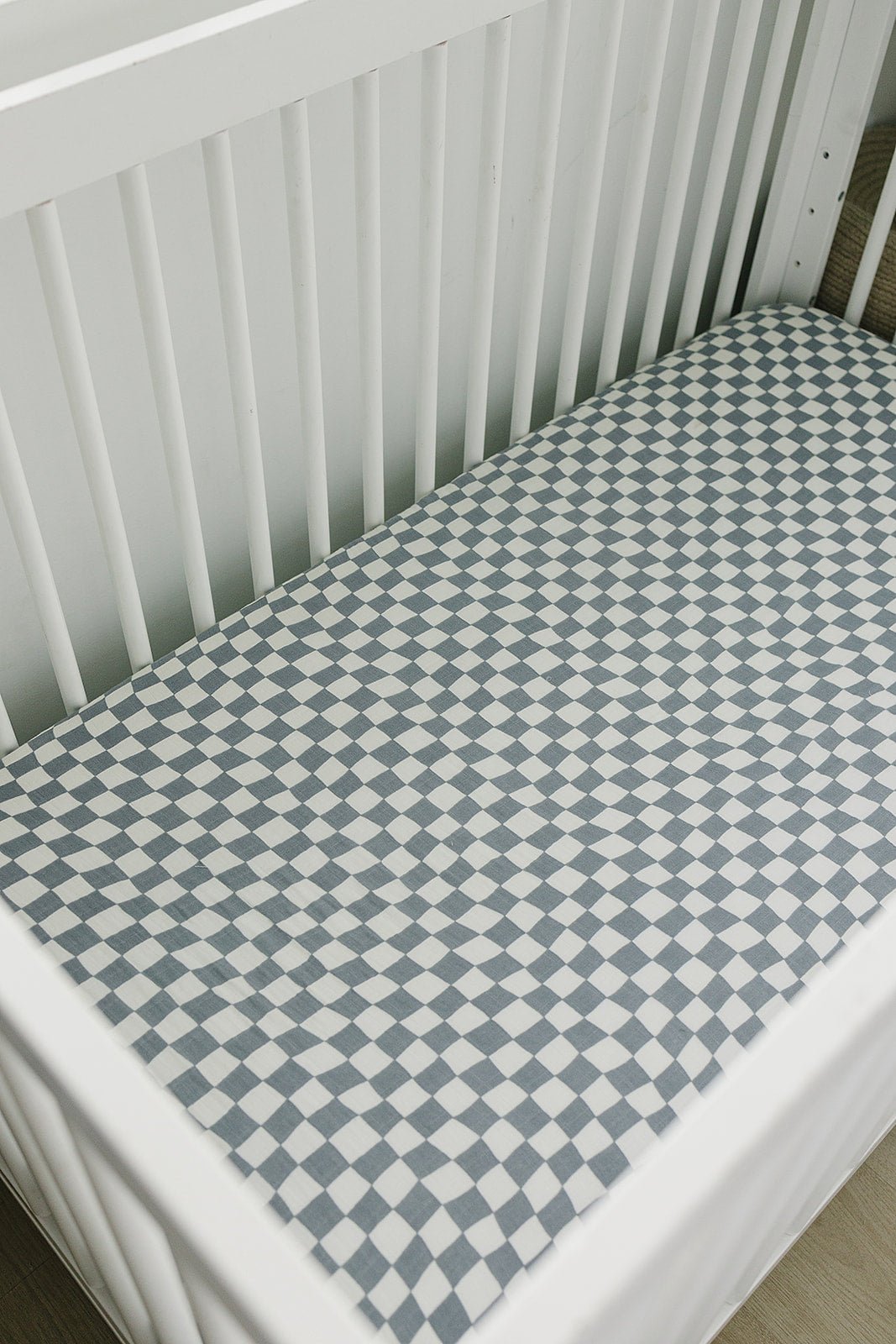 Dusty Blue Wavy Checkered Muslin Crib Sheet - Tenth & Pine -