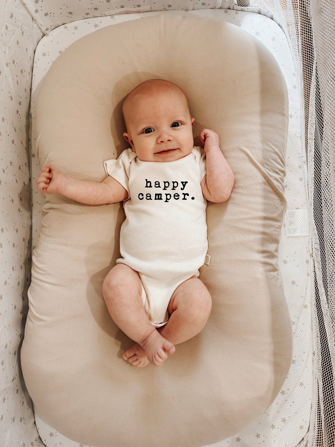 Happy Camper Organic Cotton Short Sleeve Baby Bodysuit - Tenth & Pine - Short Sleeve Onesie - 0 - 3M - Tenth & Pine