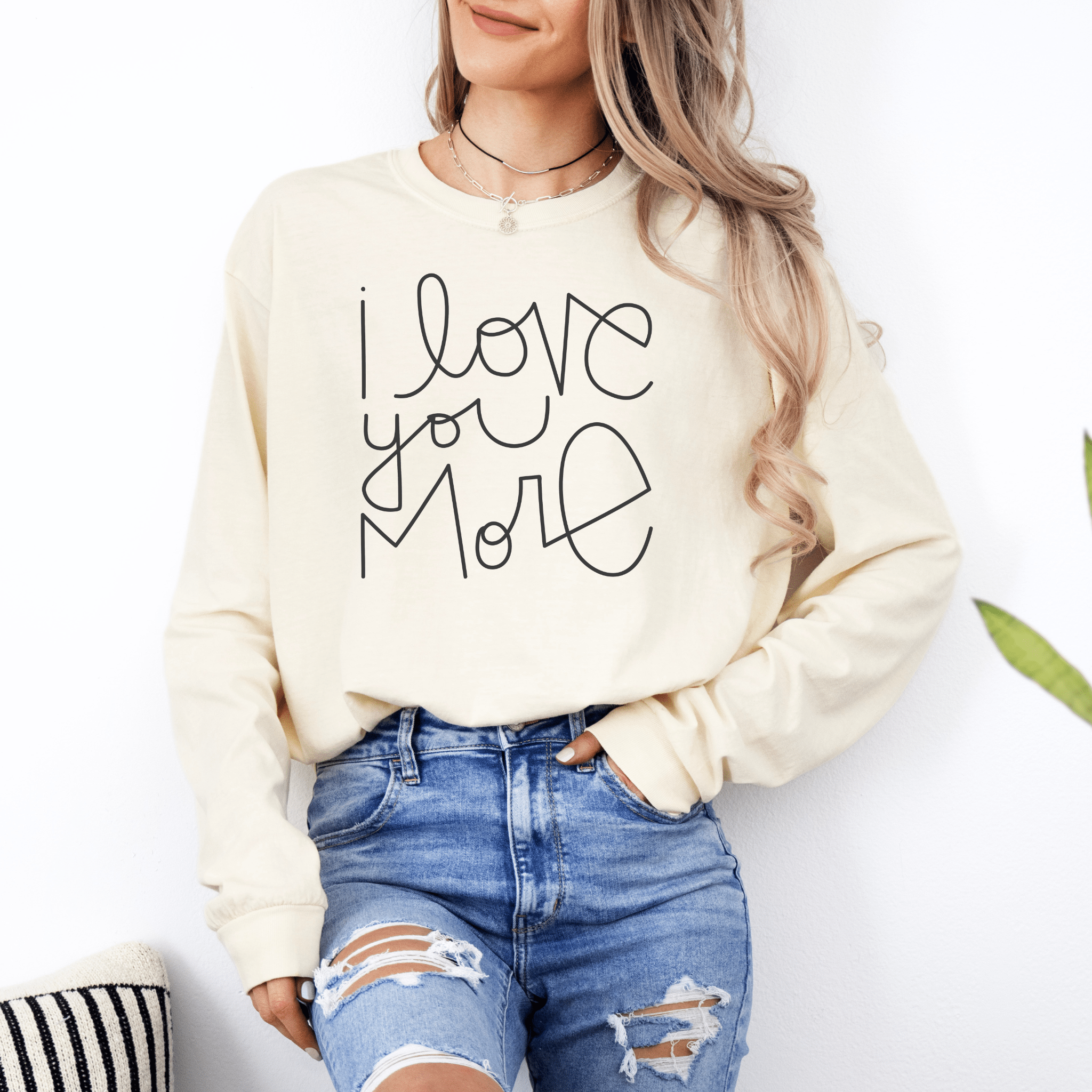 I Love You More Adult Long Sleeve T-Shirt - Tenth & Pine - Long Sleeve Adult Tee - S - Ivory