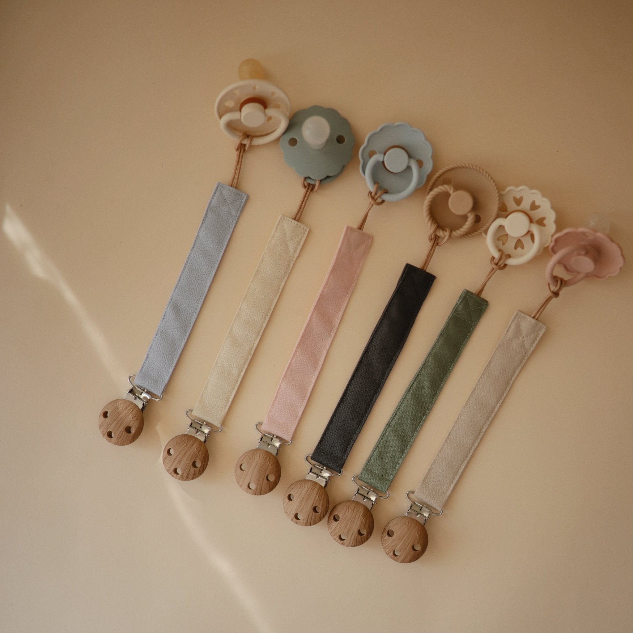 Linen Pacifier Clip 2 - Pack - Tenth & Pine - Pacifier Clip - Olive/Shifting Sand