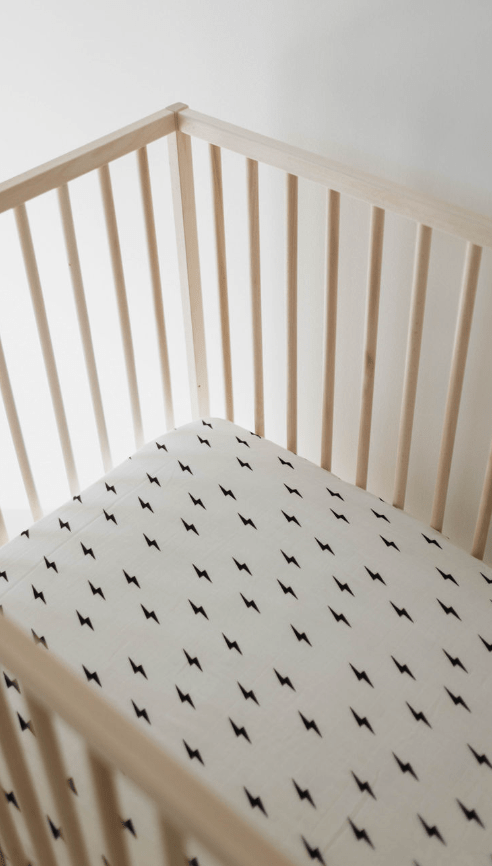 Muslin Crib Sheet | White & Black Lightning Bolt - Tenth & Pine - Crib Sheet - forever french baby