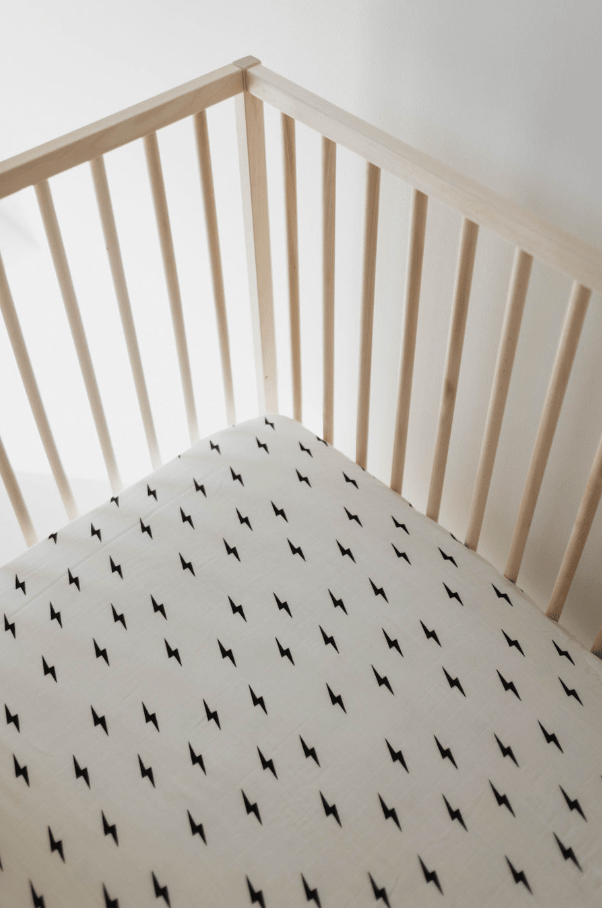 Muslin Crib Sheet | White & Black Lightning Bolt - Tenth & Pine - Crib Sheet - forever french baby