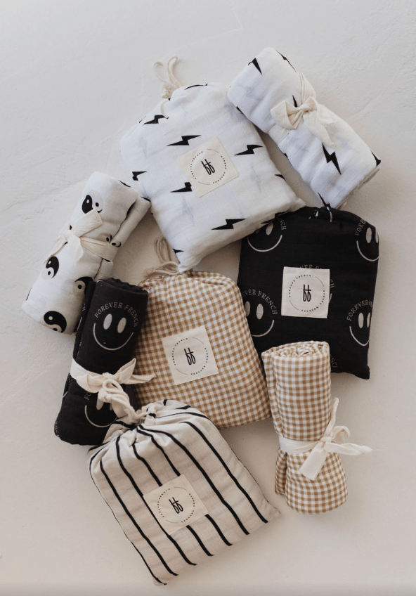 Muslin Crib Sheet | White & Black Lightning Bolt - Tenth & Pine - Crib Sheet - forever french baby