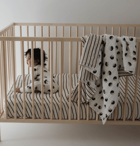 Muslin Quilt | Black & White Yin Yang / Stripe - Tenth & Pine - Quilt - forever french baby