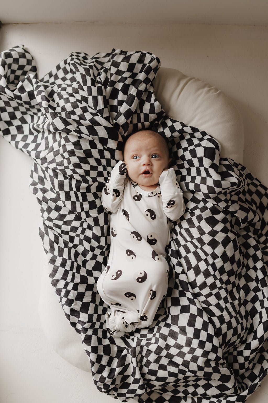 Muslin Swaddle | Black & White Wavy Checkerboard - Tenth & Pine - Swaddle -