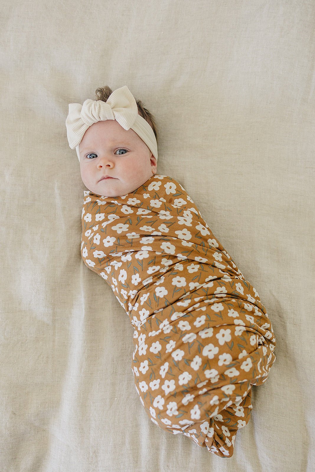 Mustard Floral Bamboo Stretch Swaddle - Tenth & Pine -