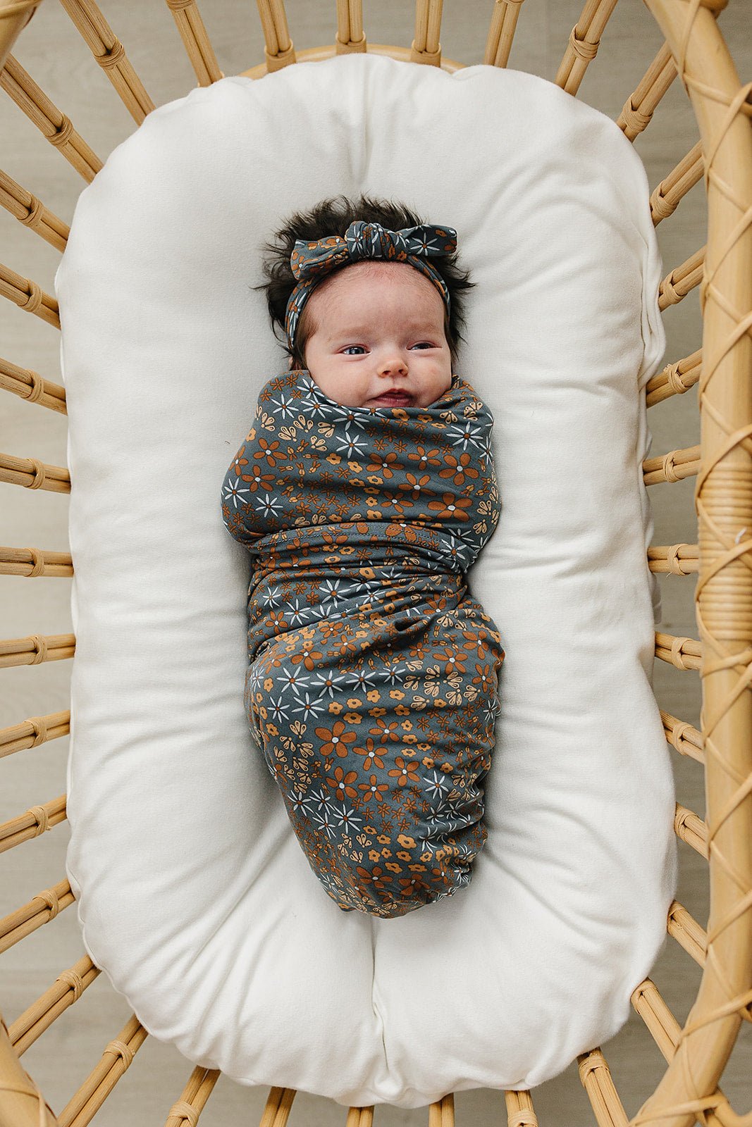 Navy Floral Bamboo Stretch Swaddle - Tenth & Pine -