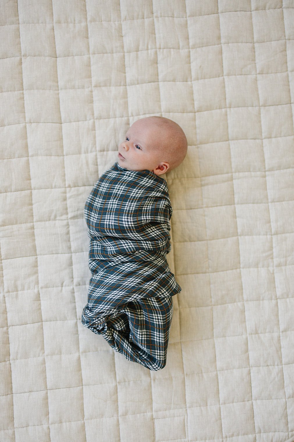 Navy Plaid Muslin Swaddle Blanket - Tenth & Pine -