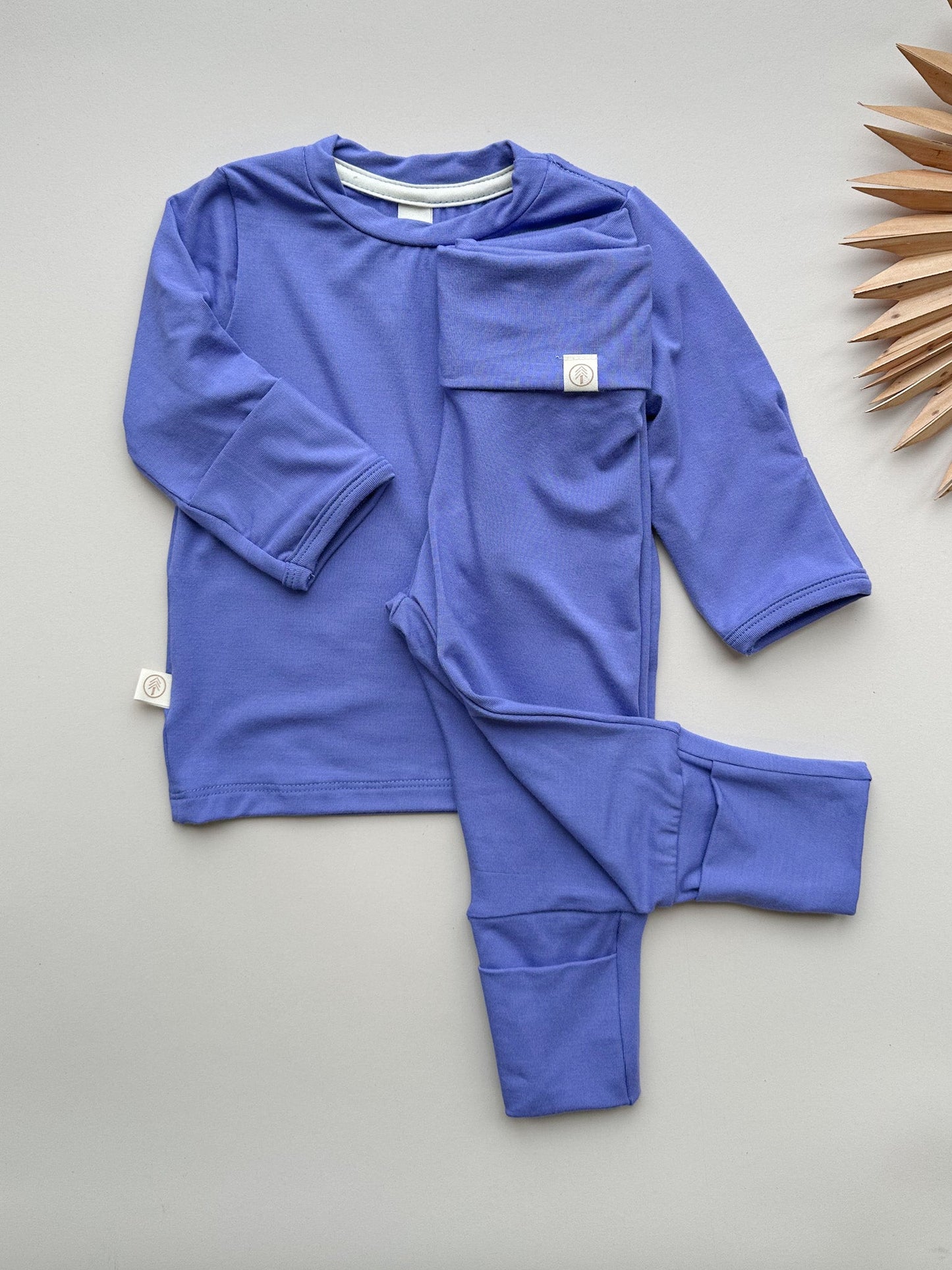 Long Sleeve T-shirt or Bodysuit with Mittens | Baby & Toddler | Luxury Bamboo | Dark Periwinkle - Tenth & Pine - Bamboo Long Sleeve Tee - Bodysuit - 0 - 3 M