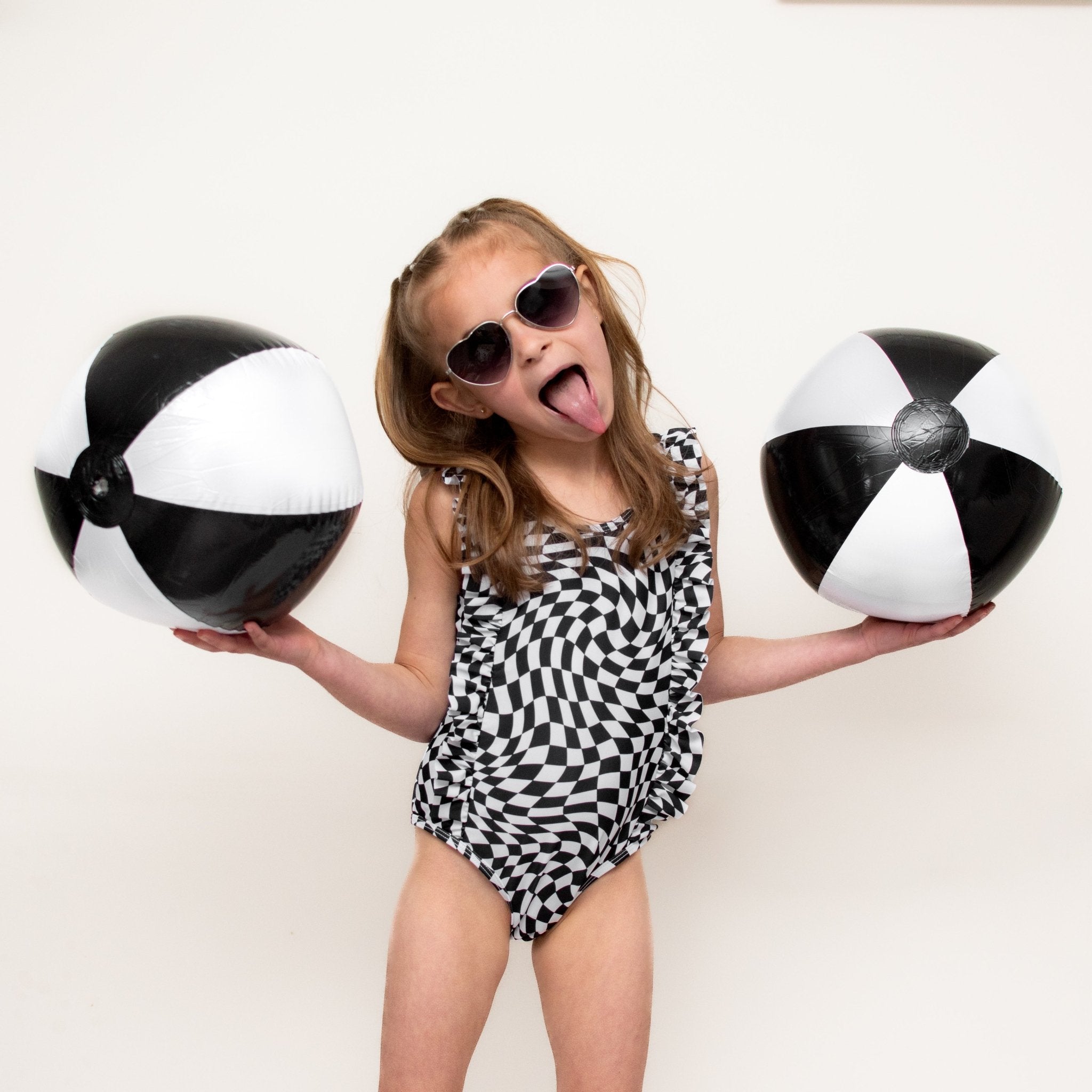 RUFFLE SWIMSUIT - Black Dizzy Check - Tenth & Pine - Ruffle Swimsuit - 6/12m - millie + roo